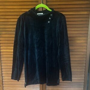 Talbots Black and Blue Striped Velvet Blouse